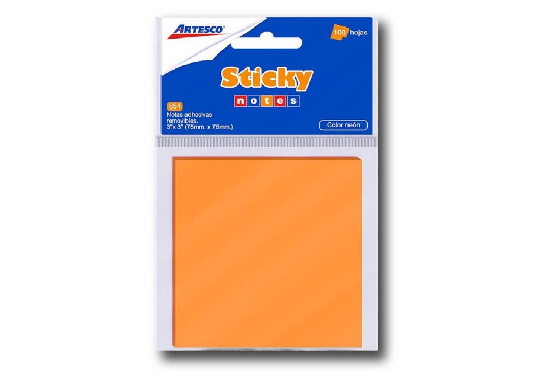 BLOCK DE NOTAS ADHESIVAS NEON 654 3"X3" 100H ANARANJADO